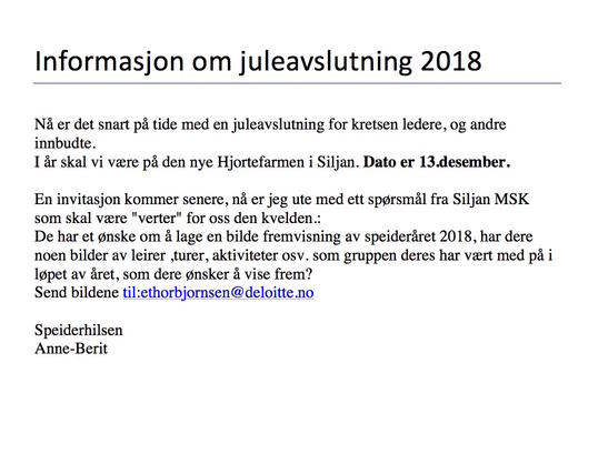 Informasjon om juleavslutning 2018 Informasjon om juleavslutning 2018