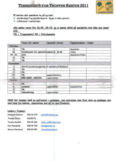 Terminliste høsten 2011 Terminliste høsten 2011